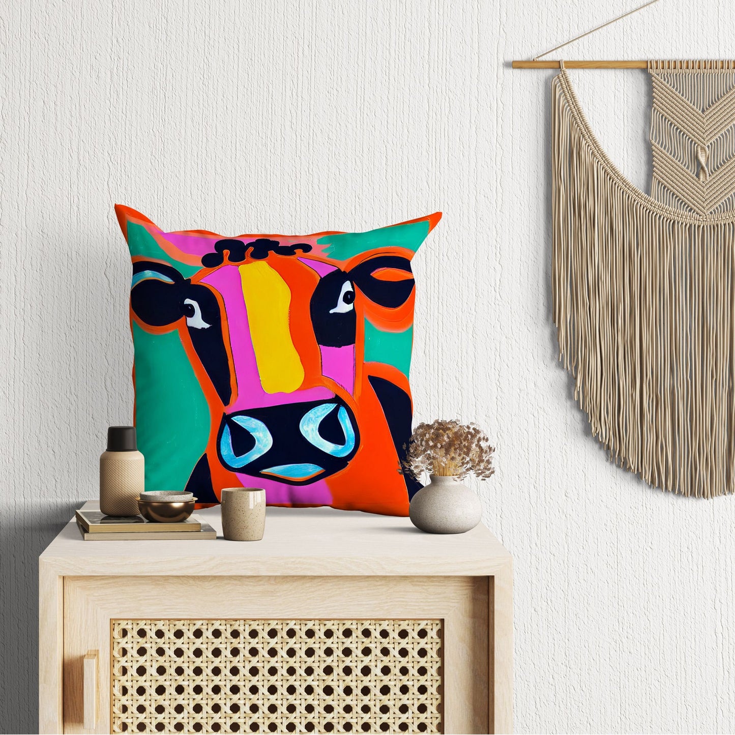 Dairy Cattle Original Art Throw Pillow, Abstract Pillow, Designer Pillow, Colorful Pillow Case, Watercolor Pillow Cases, 18 X 18 Pillow
