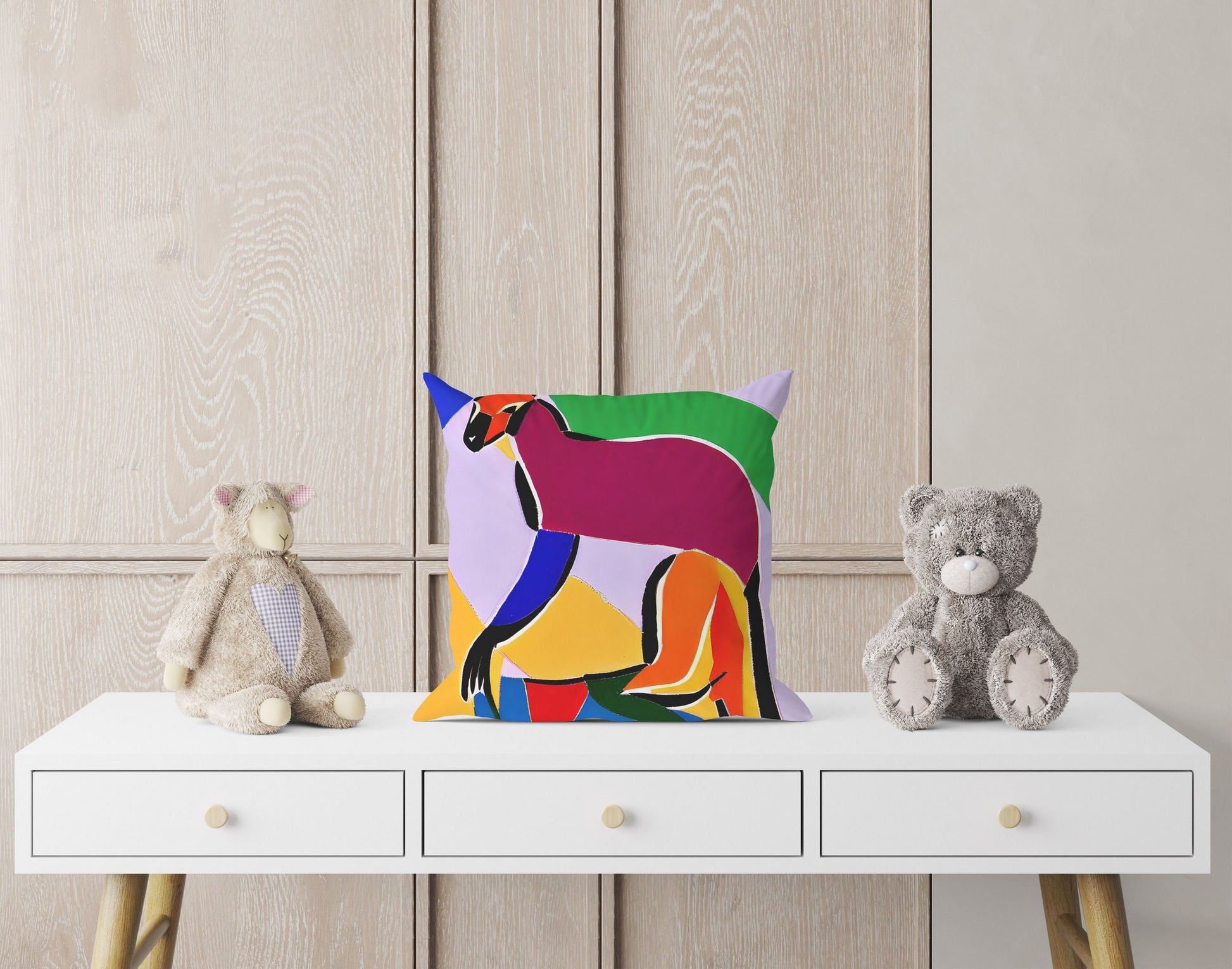 Australian Wildlife Kangaroo Decorative Pillow, Abstract Art Pillow, Art Pillow, Colorful Pillow Case, Fashion, 18 X 18 Pillow Covers