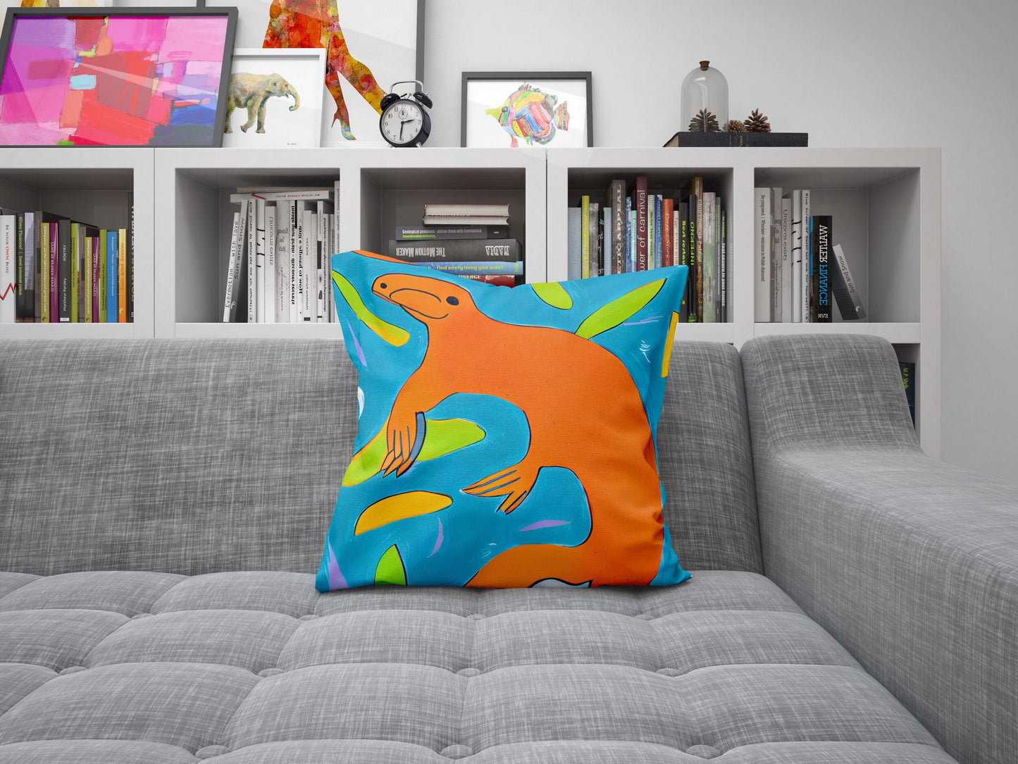 Australian Wildlife Platypus Original Art Tapestry Pillows, Abstract Pillow Case, Original Art Pillow, Colorful Pillow Case, Contemporary
