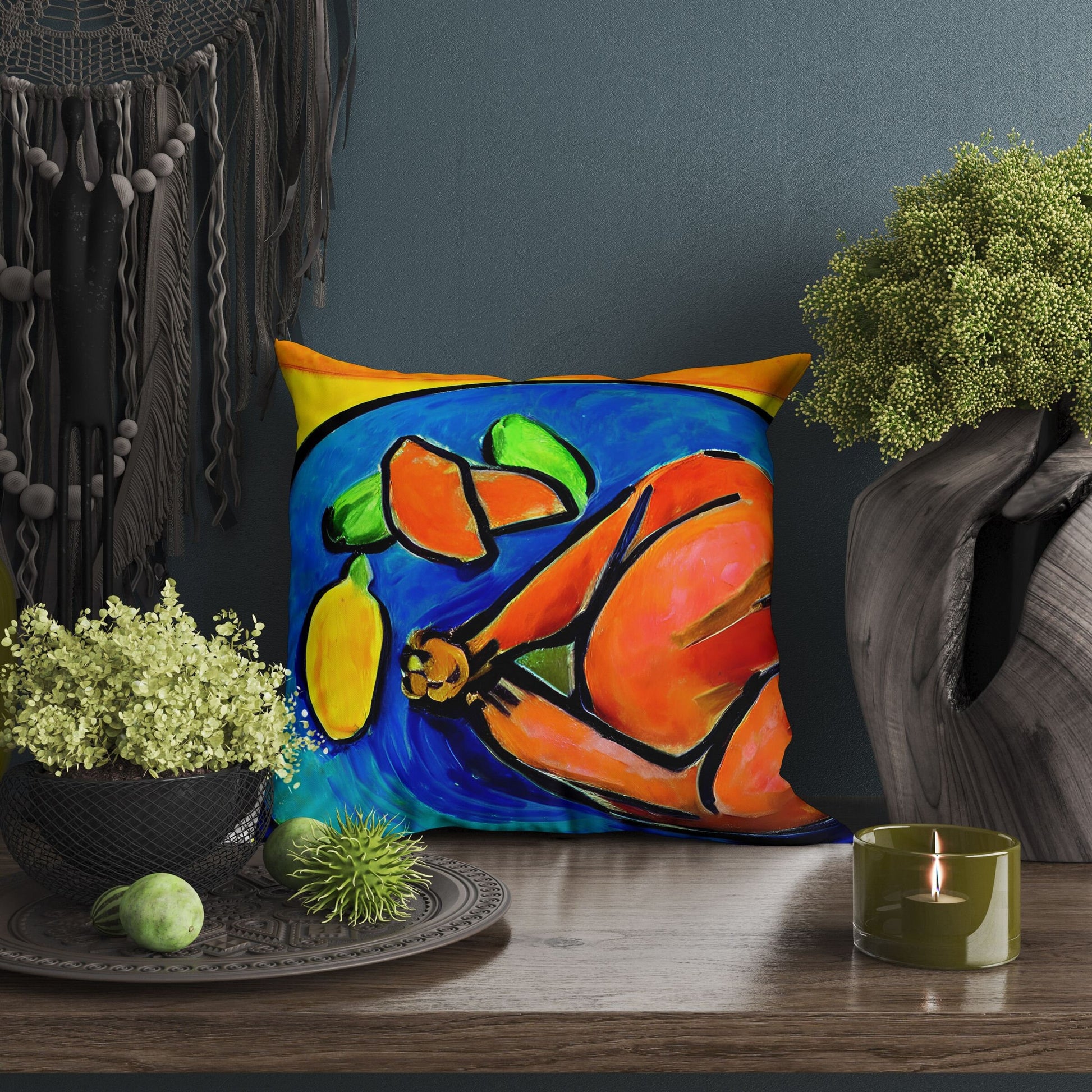 Thanksgiving Roast Turkey Original Art Throw Pillow, Abstract Art Pillow, Artist Pillow, Colorful Pillow Case, Watercolor Pillow Cases