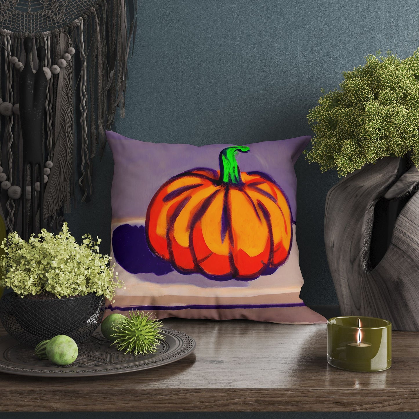 Pumpkin Halloween Original Art Pillow Case, Abstract Throw Pillow Cover, Watercolor Pillow Cases, Large Pillow Cases, Home Decor Pillow