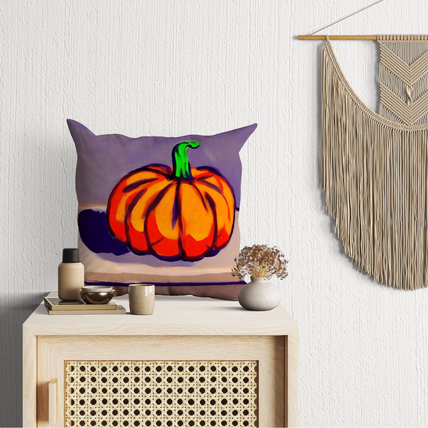 Pumpkin Halloween Original Art Pillow Case, Abstract Throw Pillow Cover, Watercolor Pillow Cases, Large Pillow Cases, Home Decor Pillow