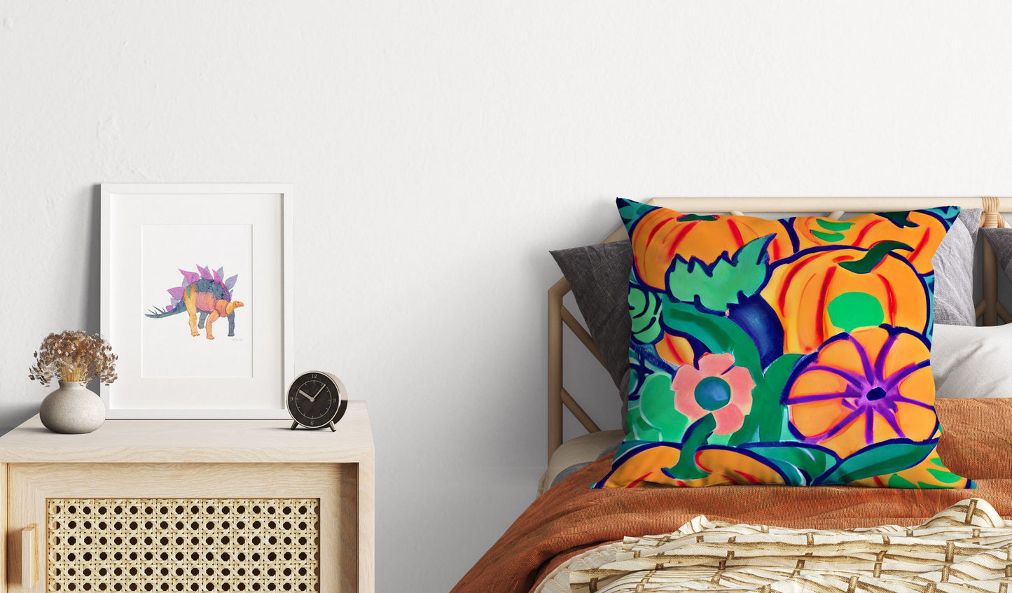 Pumpkins Halloween Original Art Toss Pillow, Abstract Pillow, Original Art Pillow, Colorful Pillow Case, Contemporary Pillow, Square Pillow