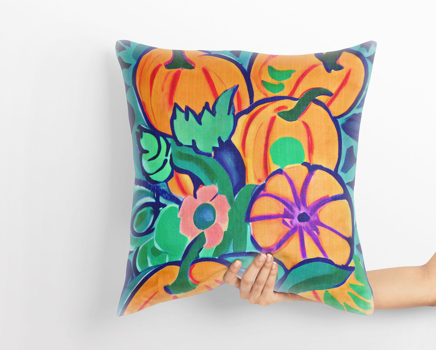 Pumpkins Halloween Original Art Toss Pillow, Abstract Pillow, Original Art Pillow, Colorful Pillow Case, Contemporary Pillow, Square Pillow