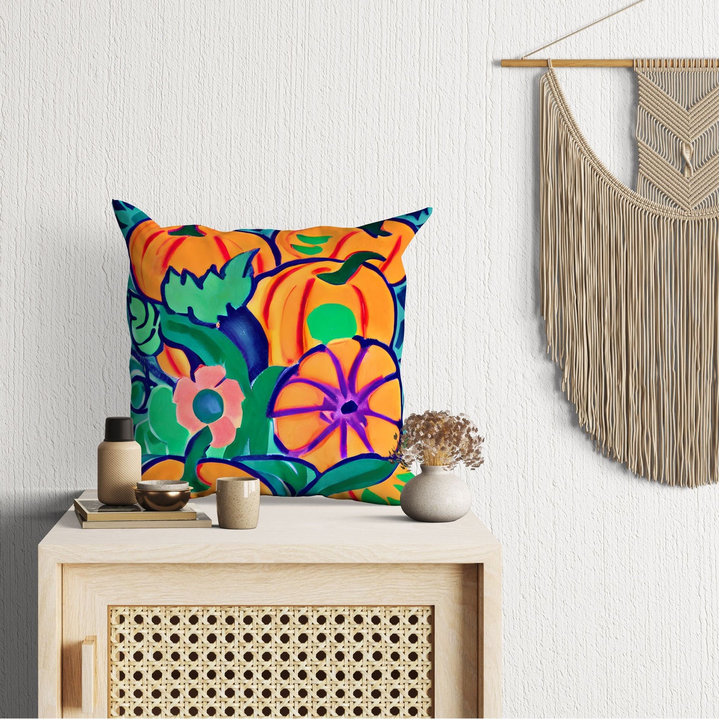 Pumpkins Halloween Original Art Toss Pillow, Abstract Pillow, Original Art Pillow, Colorful Pillow Case, Contemporary Pillow, Square Pillow