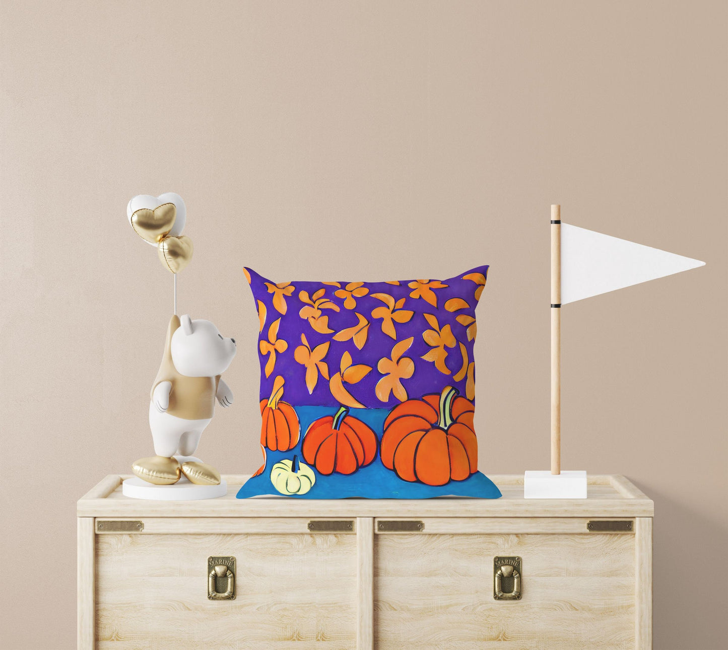 Pumpkins And Flowers Original Art Tapestry Pillows, Abstract Art Pillow, Art Pillow, Colorful Pillow Case, Contemporary Pillow Square Pillow