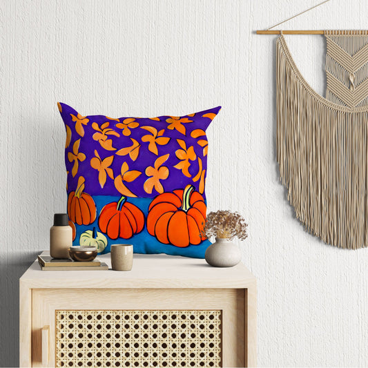 Pumpkins And Flowers Original Art Tapestry Pillows, Abstract Art Pillow, Art Pillow, Colorful Pillow Case, Contemporary Pillow Square Pillow