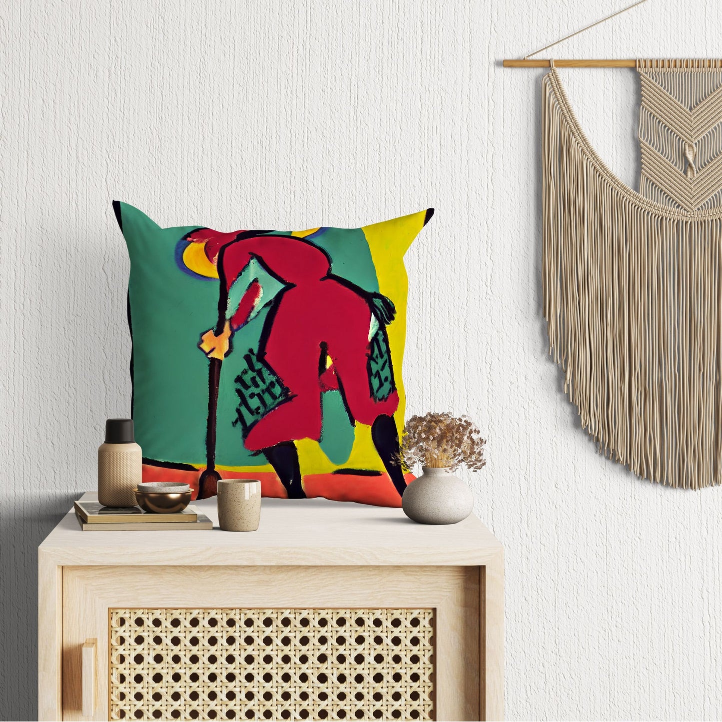 Girl Cleaning Original Art Decorative Pillow, Abstract Throw Pillow Cover, Art Pillow, Colorful Pillow Case, Indoor Pillow Cases