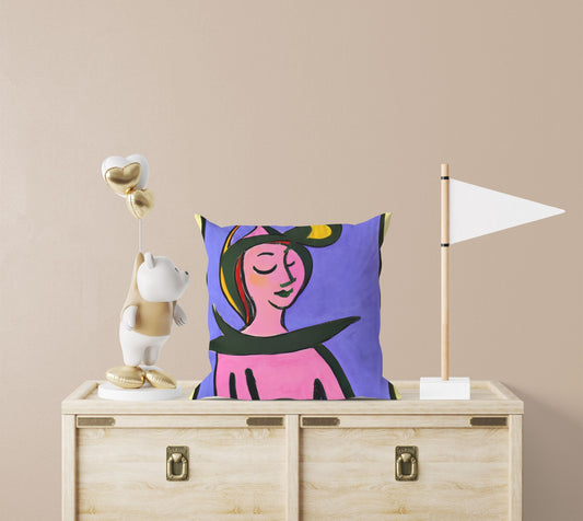 Abstract Girl In A Hat Toss Pillow, Abstract Throw Pillow, Art Pillow, Colorful Pillow Case, Contemporary Pillow, 18 X 18 Pillow Covers