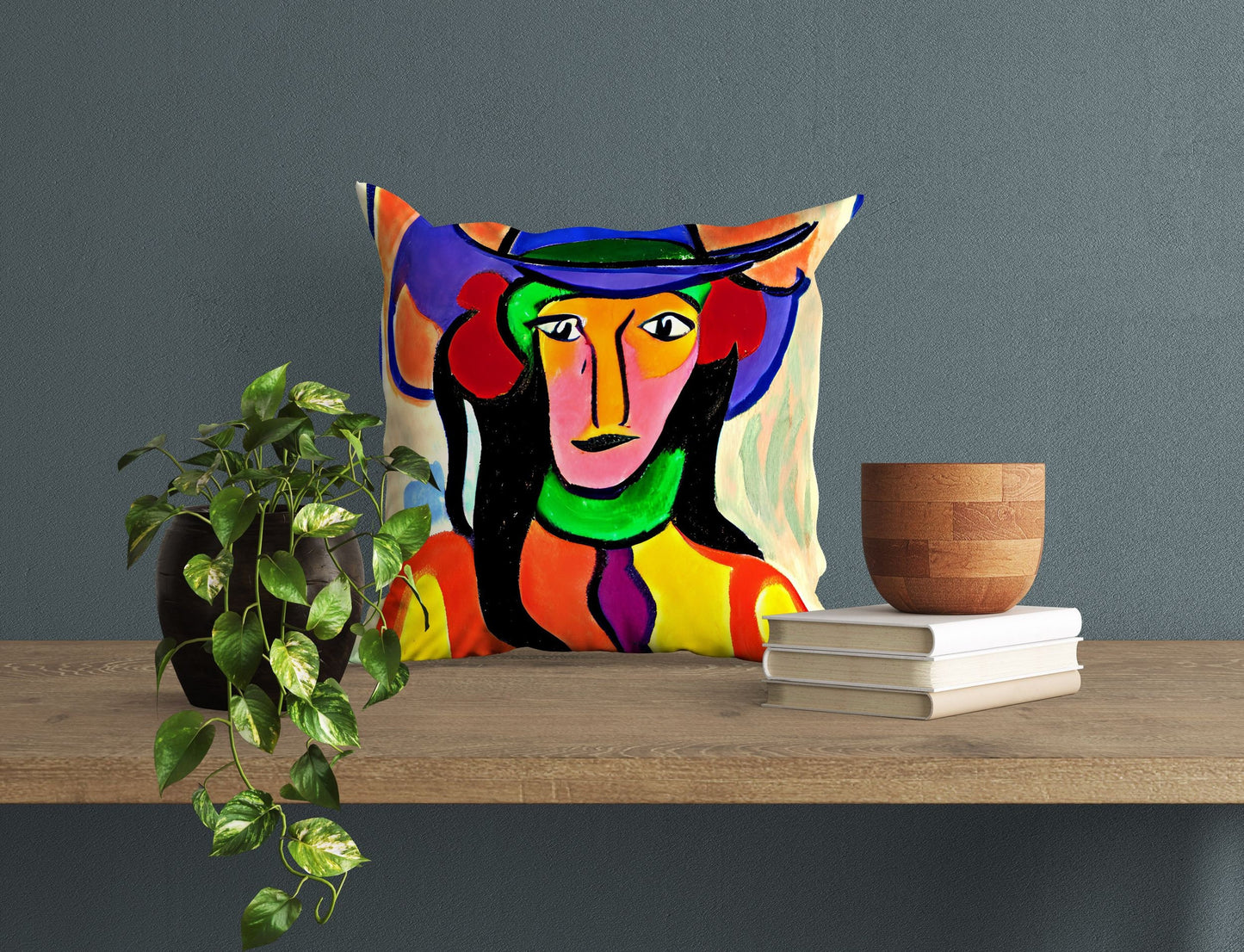 Abstract Girl In A Hat Toss Pillow, Abstract Pillow Case, Artist Pillow, Modern Pillow, Square Pillow, Christmas Pillow, Abstract Decor