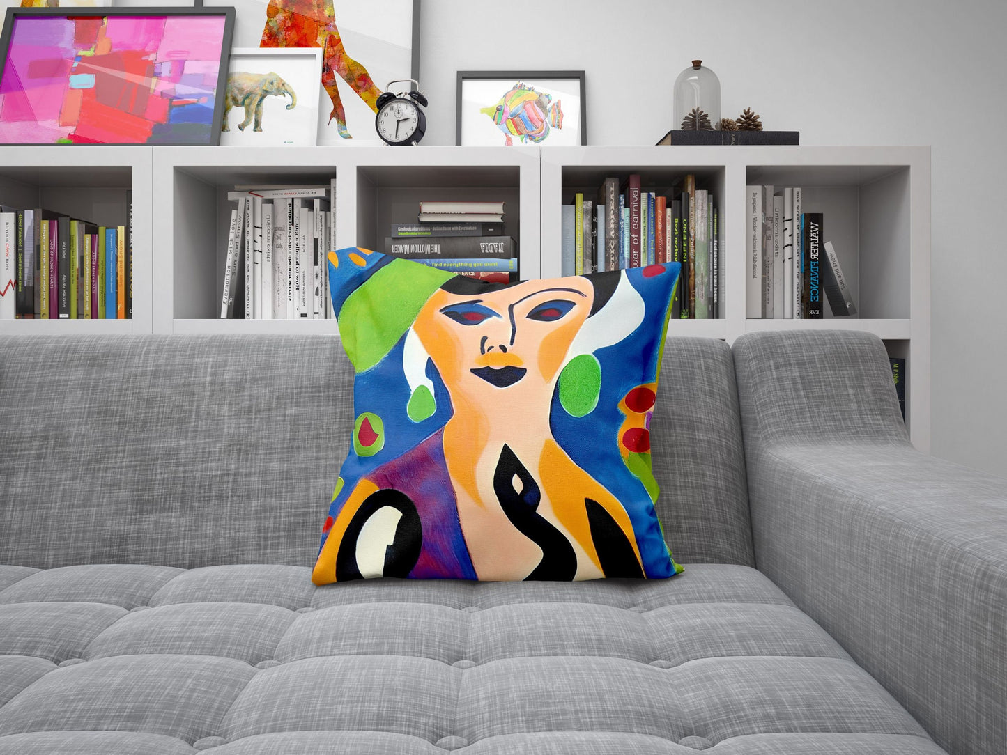 Abstract Girl Decorative Pillow, Abstract Art Pillow, Original Art Pillow, Colorful Pillow Case, Fashion, Large Pillow Cases, Nursery