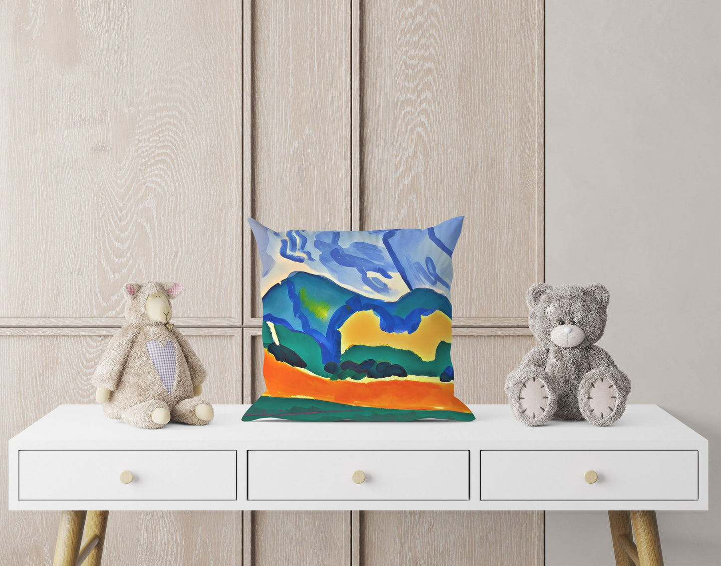 Abstract Landscape With Hills Toss Pillow, Abstract Throw Pillow, Original Art Pillow, Colorful Pillow Case, Fashion, Large Pillow Cases