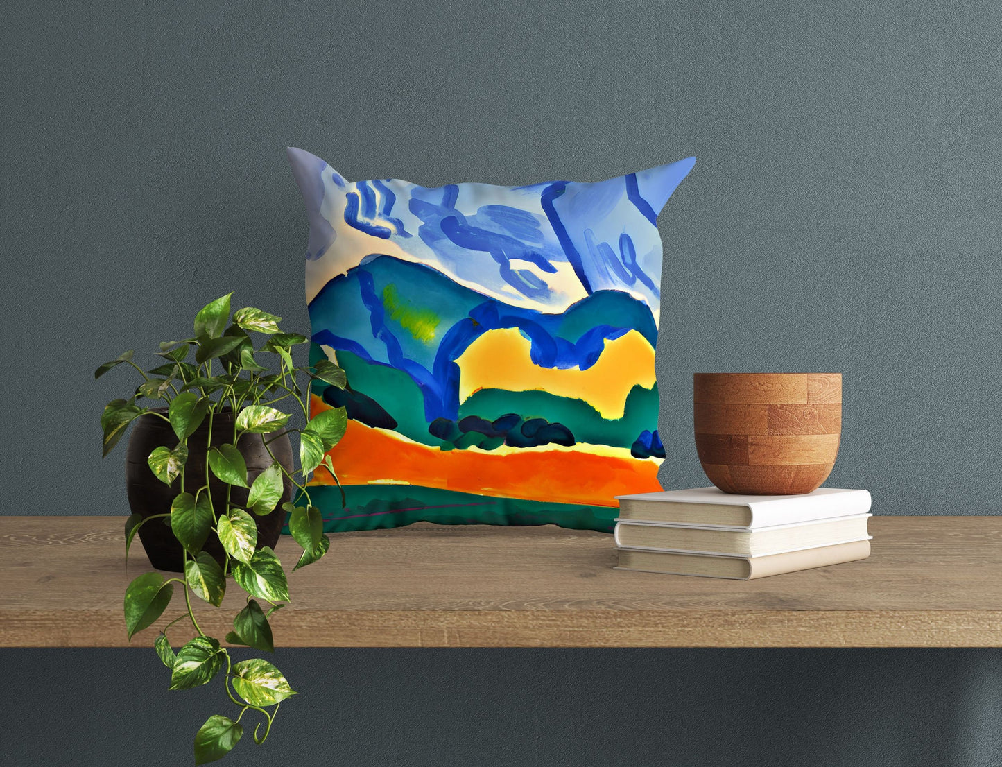 Abstract Landscape With Hills Toss Pillow, Abstract Throw Pillow, Original Art Pillow, Colorful Pillow Case, Fashion, Large Pillow Cases