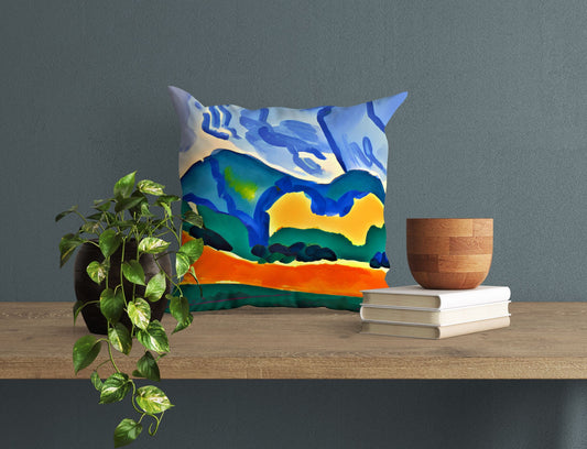 Abstract Landscape With Hills Toss Pillow, Abstract Throw Pillow, Original Art Pillow, Colorful Pillow Case, Fashion, Large Pillow Cases