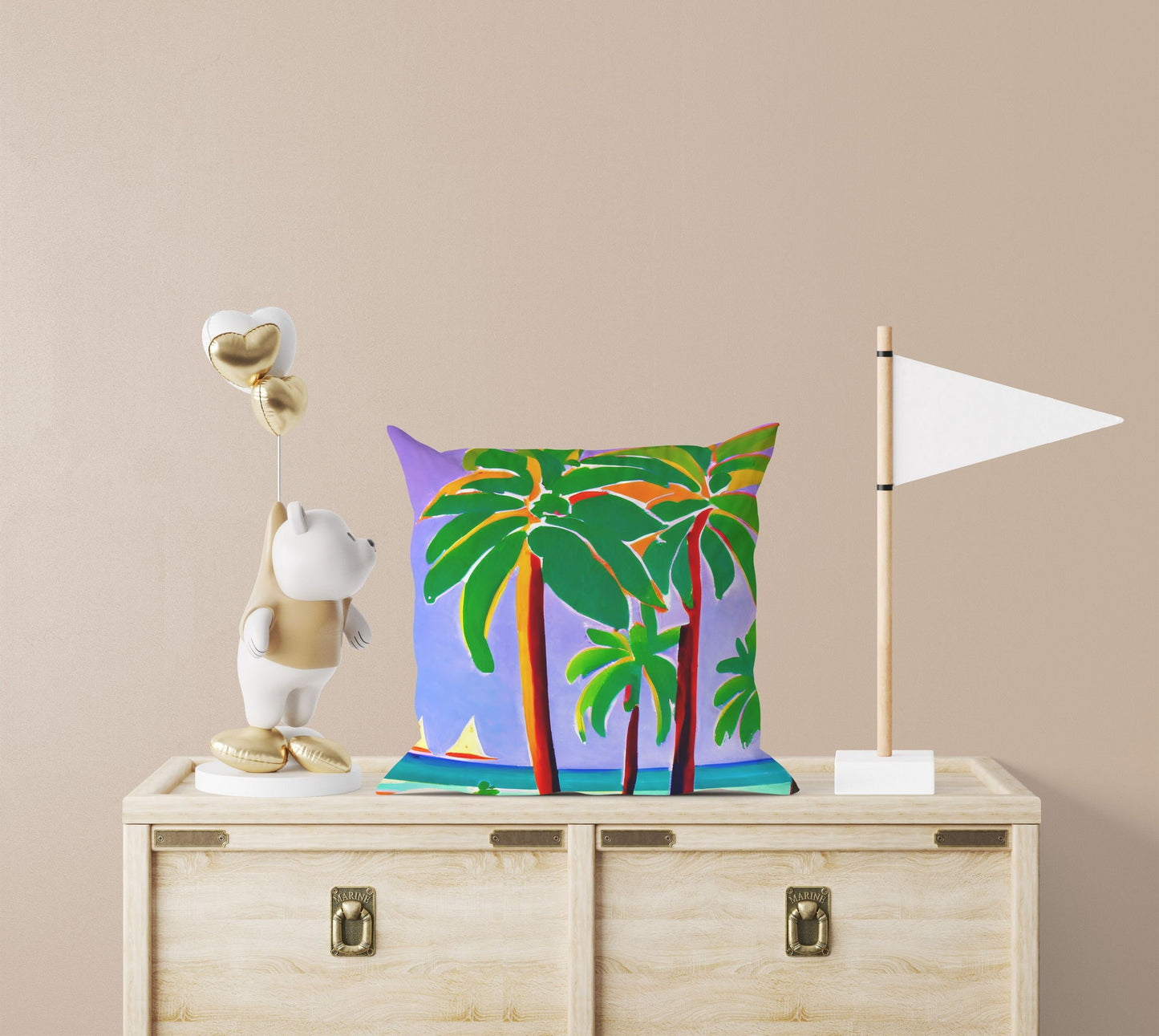 Coconut Trees On The Beach Throw Pillow, Abstract Art Pillow, Original Art Pillow, 24X24 Pillow Case, Housewarming Gift, Indoor Pillow Cases