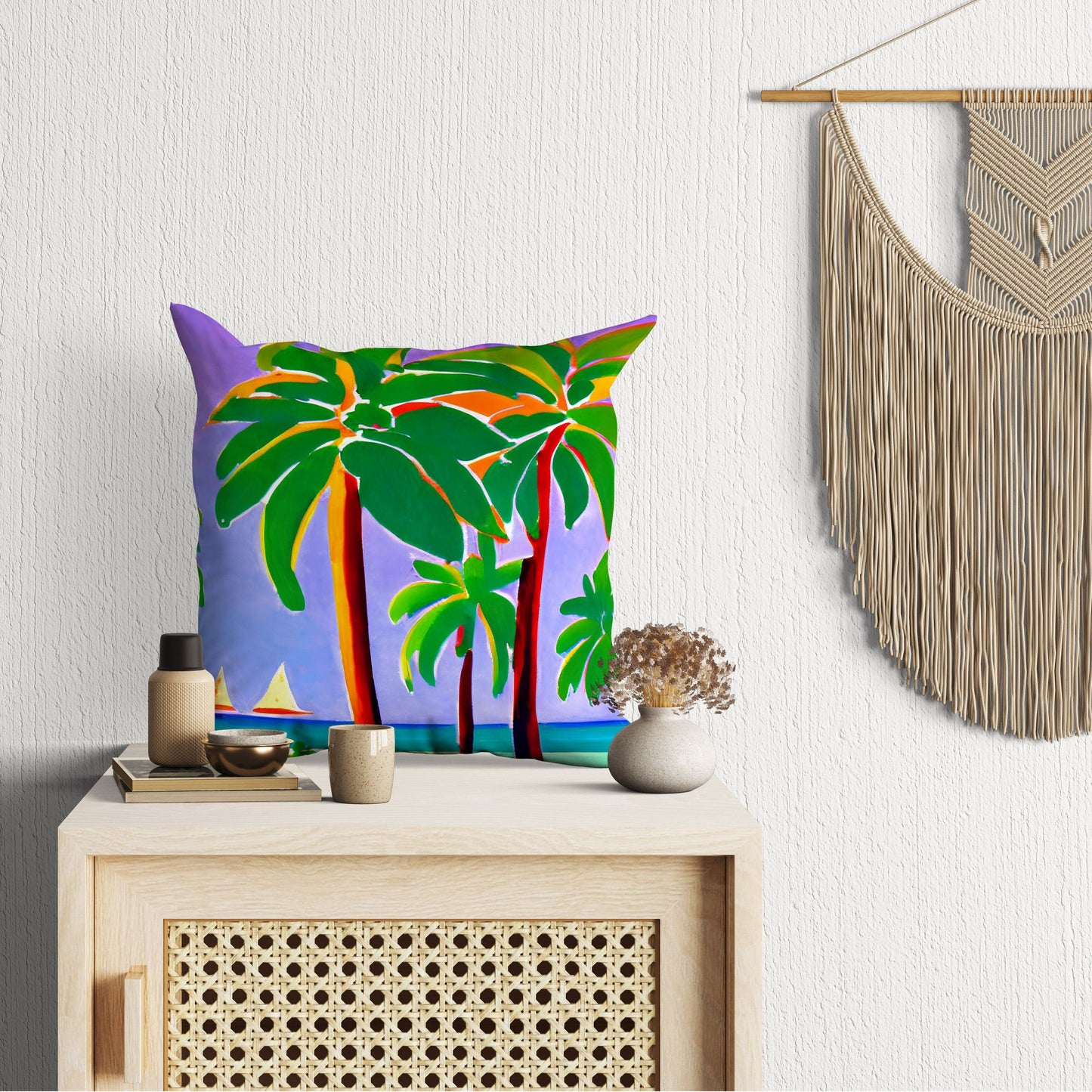 Coconut Trees On The Beach Throw Pillow, Abstract Art Pillow, Original Art Pillow, 24X24 Pillow Case, Housewarming Gift, Indoor Pillow Cases