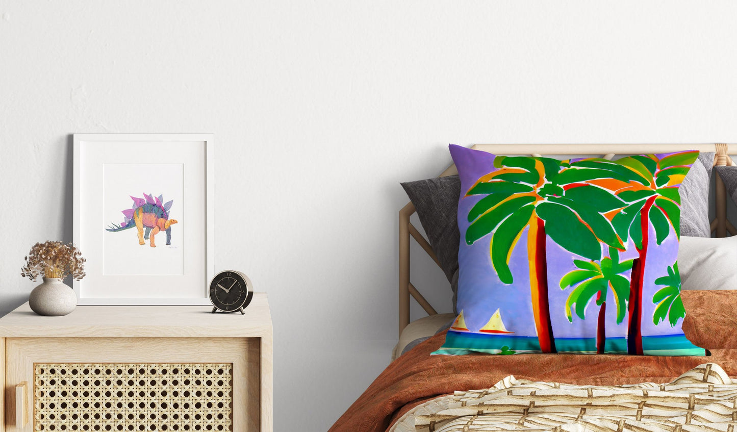 Coconut Trees On The Beach Throw Pillow, Abstract Art Pillow, Original Art Pillow, 24X24 Pillow Case, Housewarming Gift, Indoor Pillow Cases