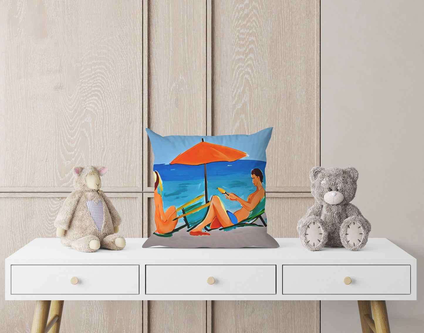 Girls Sunbathing By The Sea Decorative Pillow, Abstract Throw Pillow, Designer Pillow, Colorful Pillow Case, Watercolor Pillow Cases