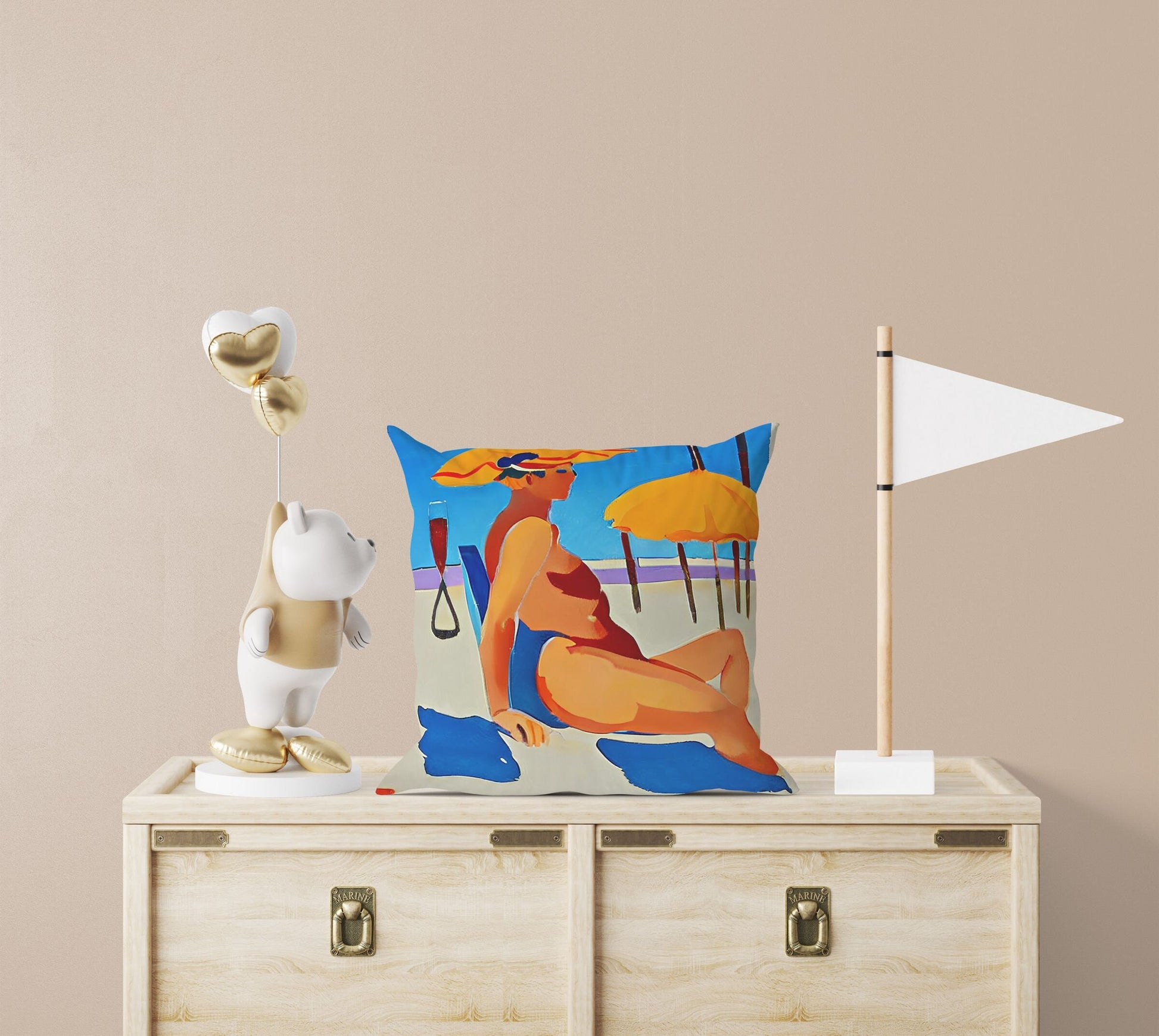 Woman Sunbathing By The Sea Toss Pillow, Abstract Pillow Case, Soft Pillow Cases, Colorful Pillow Case, Indoor Pillow Cases