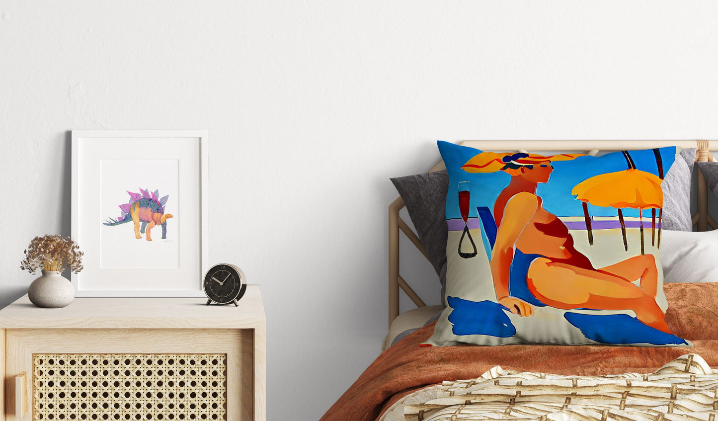 Woman Sunbathing By The Sea Toss Pillow, Abstract Pillow Case, Soft Pillow Cases, Colorful Pillow Case, Indoor Pillow Cases