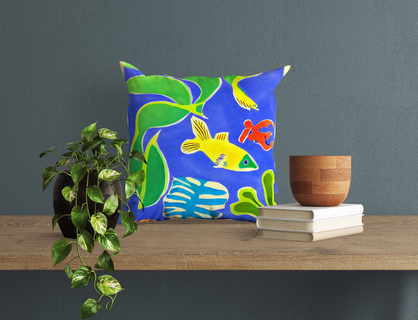 Tropical Fish Toss Pillow, Abstract Pillow, Artist Pillow, Colorful Pillow Case, Contemporary Pillow, 24X24 Pillow Case, Nursery Pillows