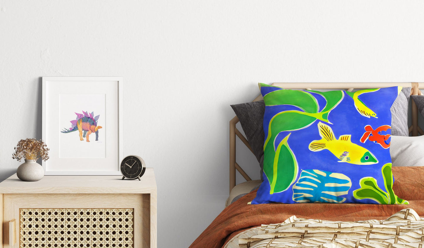 Tropical Fish Toss Pillow, Abstract Pillow, Artist Pillow, Colorful Pillow Case, Contemporary Pillow, 24X24 Pillow Case, Nursery Pillows