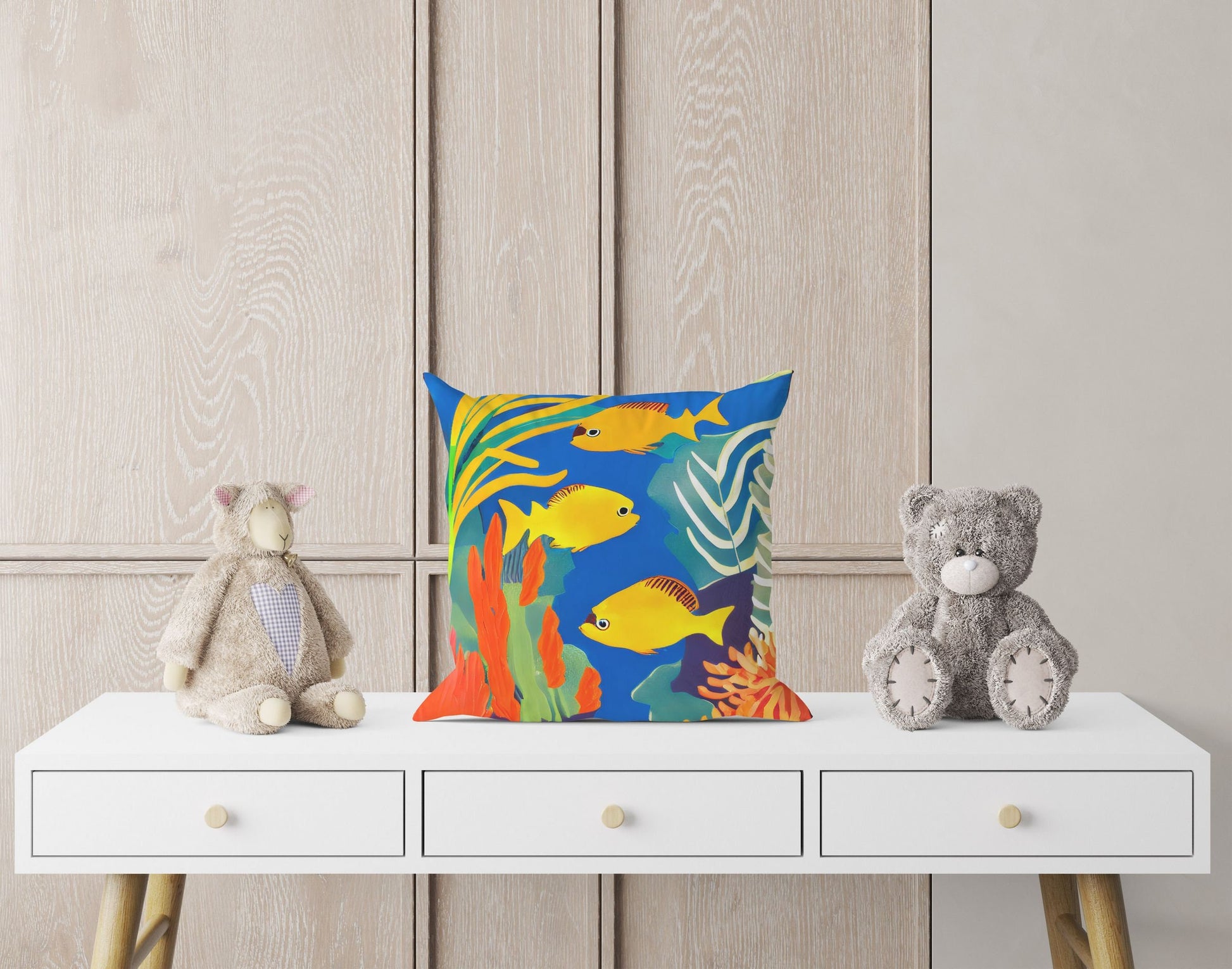 Tropical Fishes Decorative Pillow, Abstract Throw Pillow Cover, Art Pillow, Colorful Pillow Case, Fashion, Large Pillow Cases