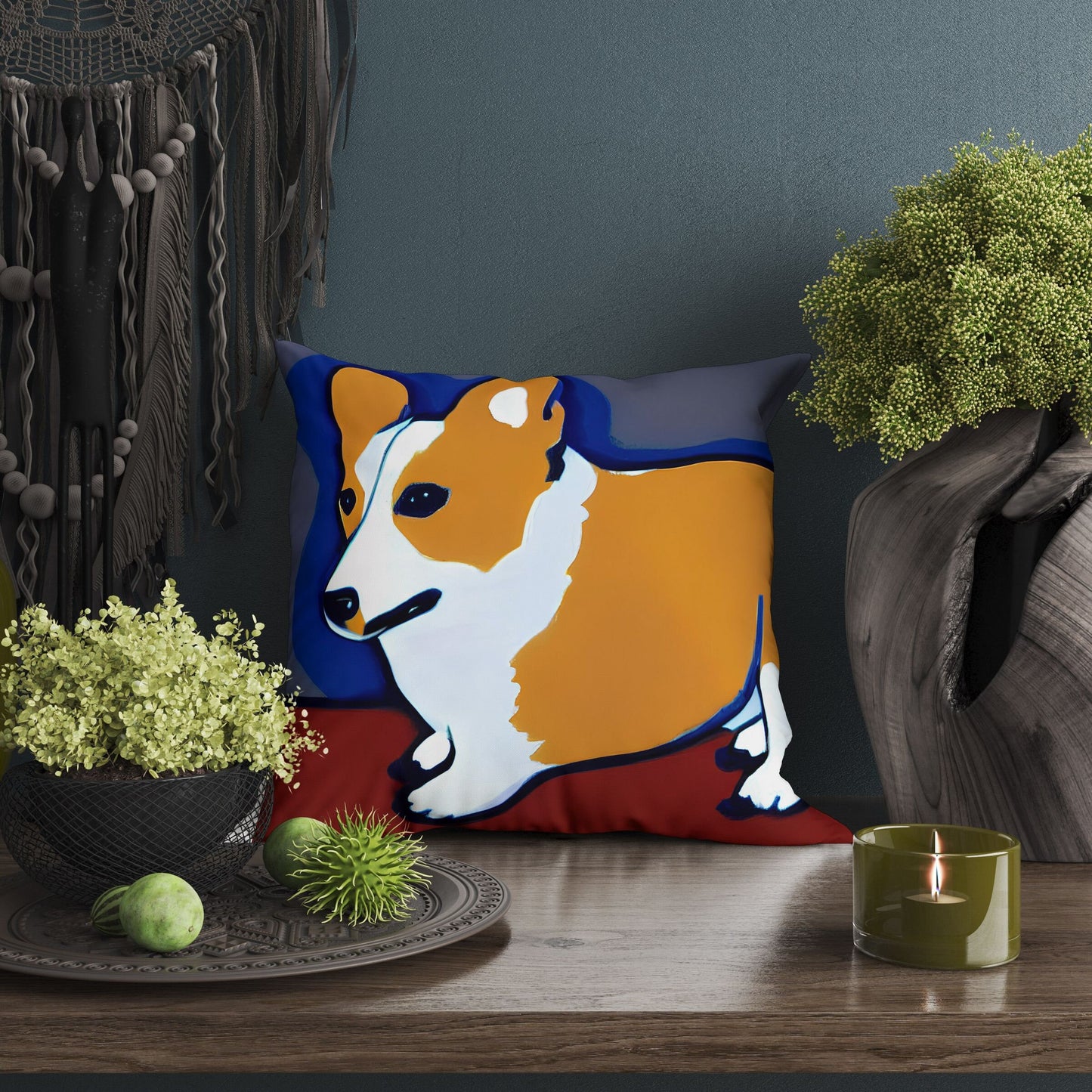 Corgi Dog Original Art Toss Pillow, Abstract Throw Pillow Cover, Artist Pillow, Colorful Pillow Case, Home Decor Pillow, Holiday Gift