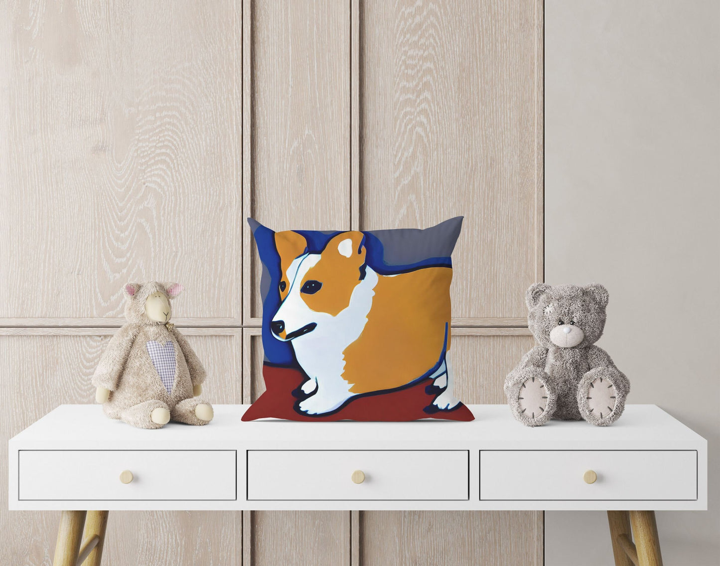 Corgi Dog Original Art Toss Pillow, Abstract Throw Pillow Cover, Artist Pillow, Colorful Pillow Case, Home Decor Pillow, Holiday Gift