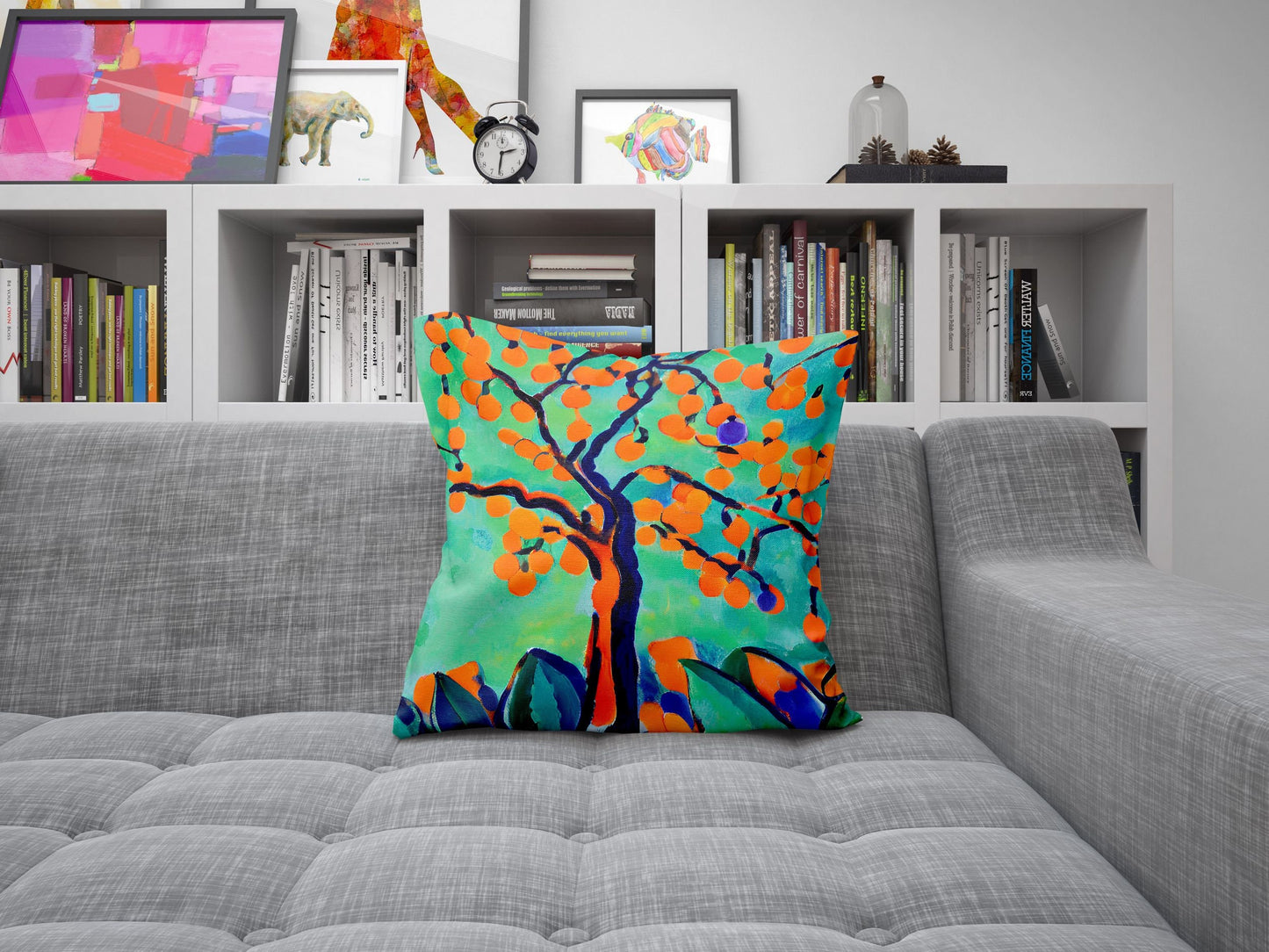 Tree Full Of Fruit Throw Pillow, Abstract Throw Pillow Cover, Designer Pillow, Colorful Pillow Case, Nursery Pillows, Sofa Pillows