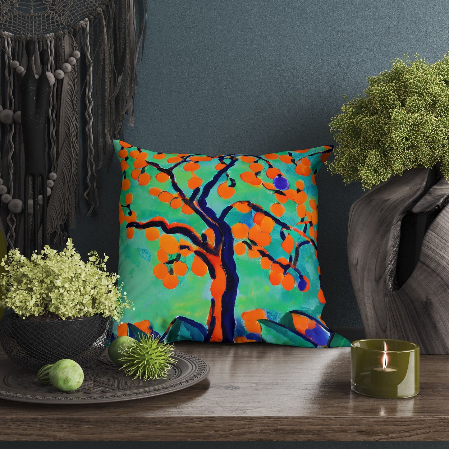 Tree Full Of Fruit Throw Pillow, Abstract Throw Pillow Cover, Designer Pillow, Colorful Pillow Case, Nursery Pillows, Sofa Pillows