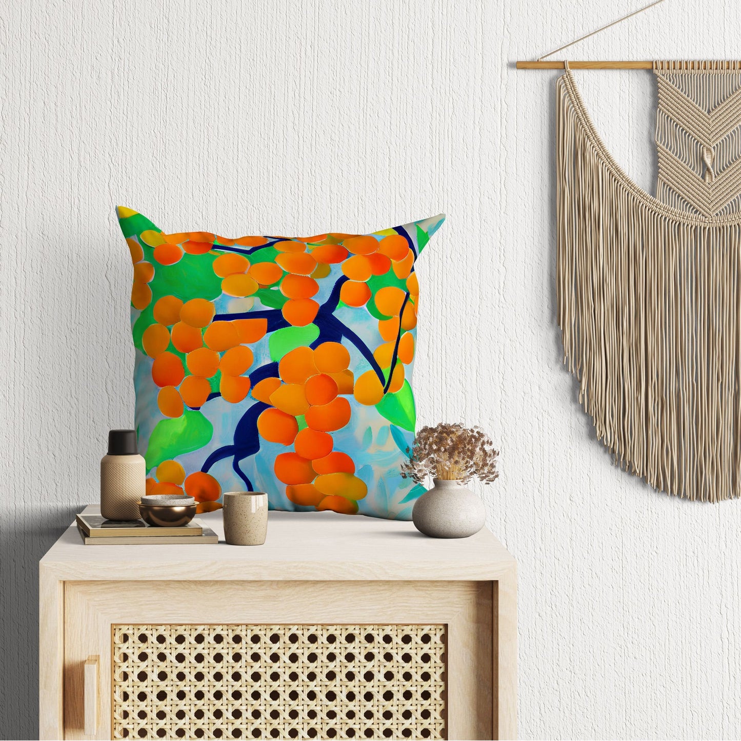 Tree Full Of Fruit Decorative Pillow, Abstract Throw Pillow Cover, Original Art Pillow, Colorful Pillow Case Home Decor Pillow, Sofa Pillows