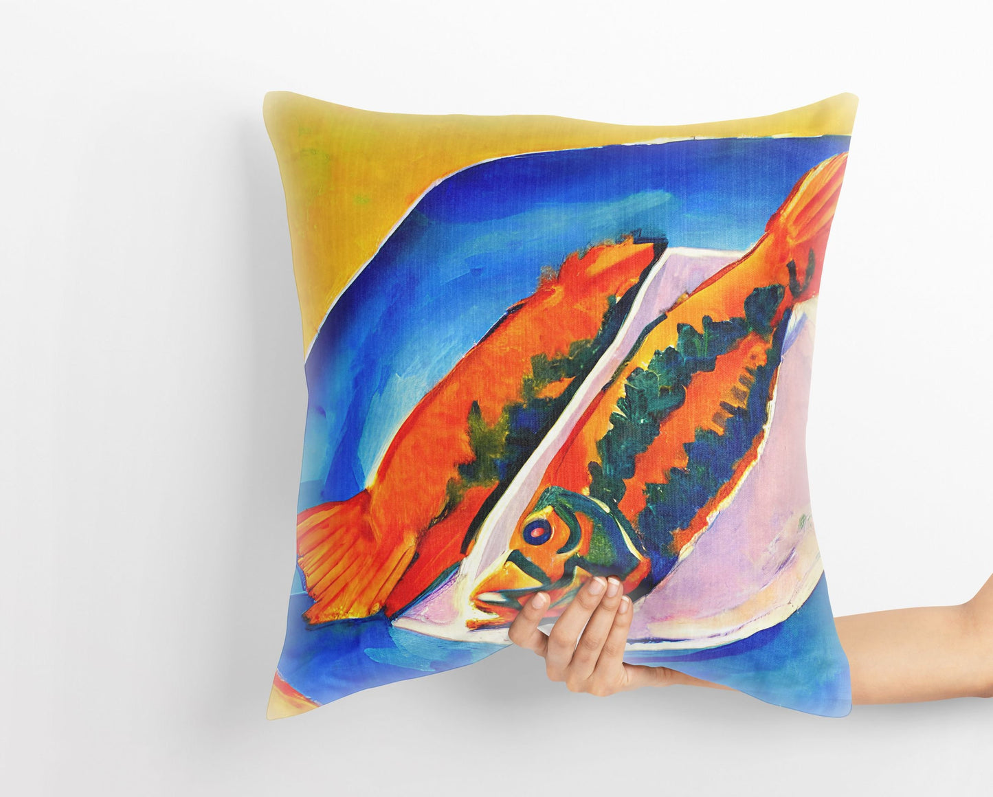 Pan-Fried Fishes Throw Pillow Cover, Abstract Pillow Case, Designer Pillow, Colorful Pillow Case, Housewarming Gift, Nursery Pillow