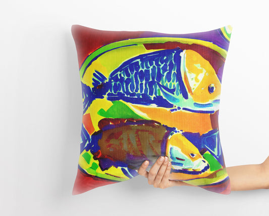 Pan-Fried Fishes Throw Pillow Cover, Abstract Pillow Case, Designer Pillow, Colorful Pillow Case, Housewarming Gift, Abstract Decor