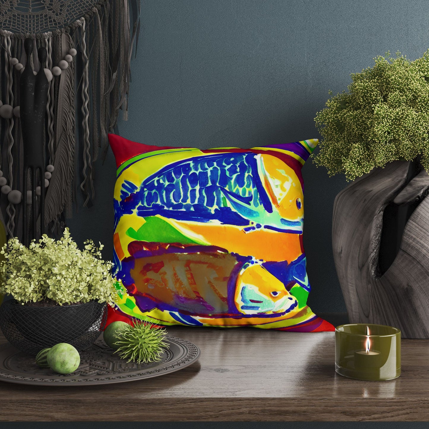 Pan-Fried Fishes Throw Pillow Cover, Abstract Pillow Case, Designer Pillow, Colorful Pillow Case, Housewarming Gift, Abstract Decor
