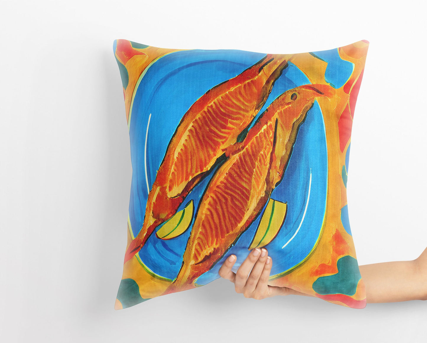 Pan-Fried Cod Decorative Pillow, Abstract Throw Pillow, Watercolor Pillow Cases, Large Pillow Cases, Christmas Pillow, Abstract Decor