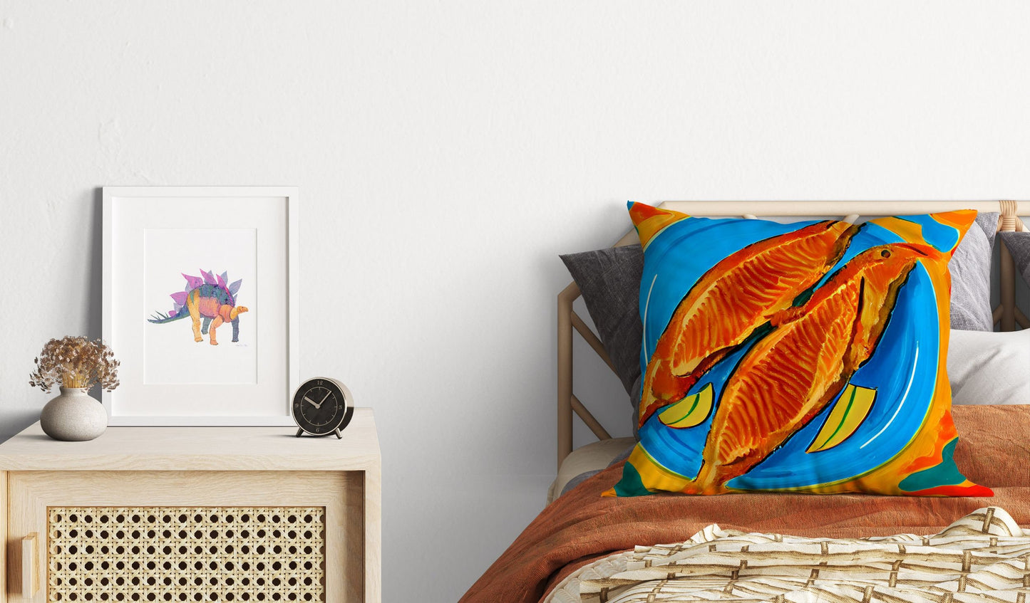Pan-Fried Cod Decorative Pillow, Abstract Throw Pillow, Watercolor Pillow Cases, Large Pillow Cases, Christmas Pillow, Abstract Decor