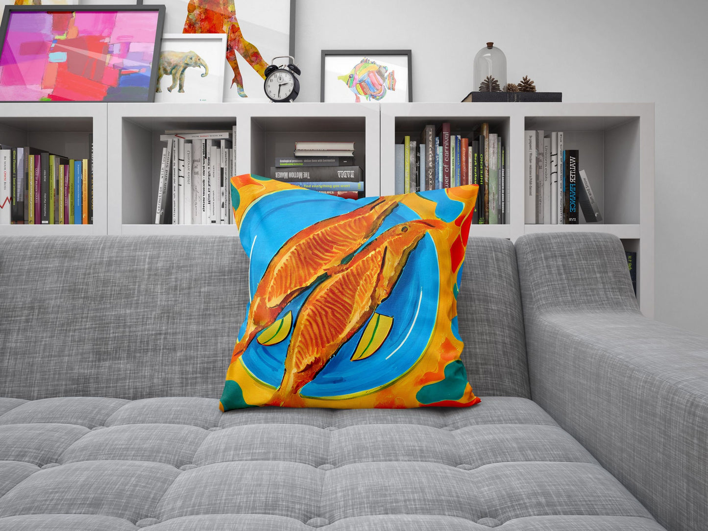 Pan-Fried Cod Decorative Pillow, Abstract Throw Pillow, Watercolor Pillow Cases, Large Pillow Cases, Christmas Pillow, Abstract Decor