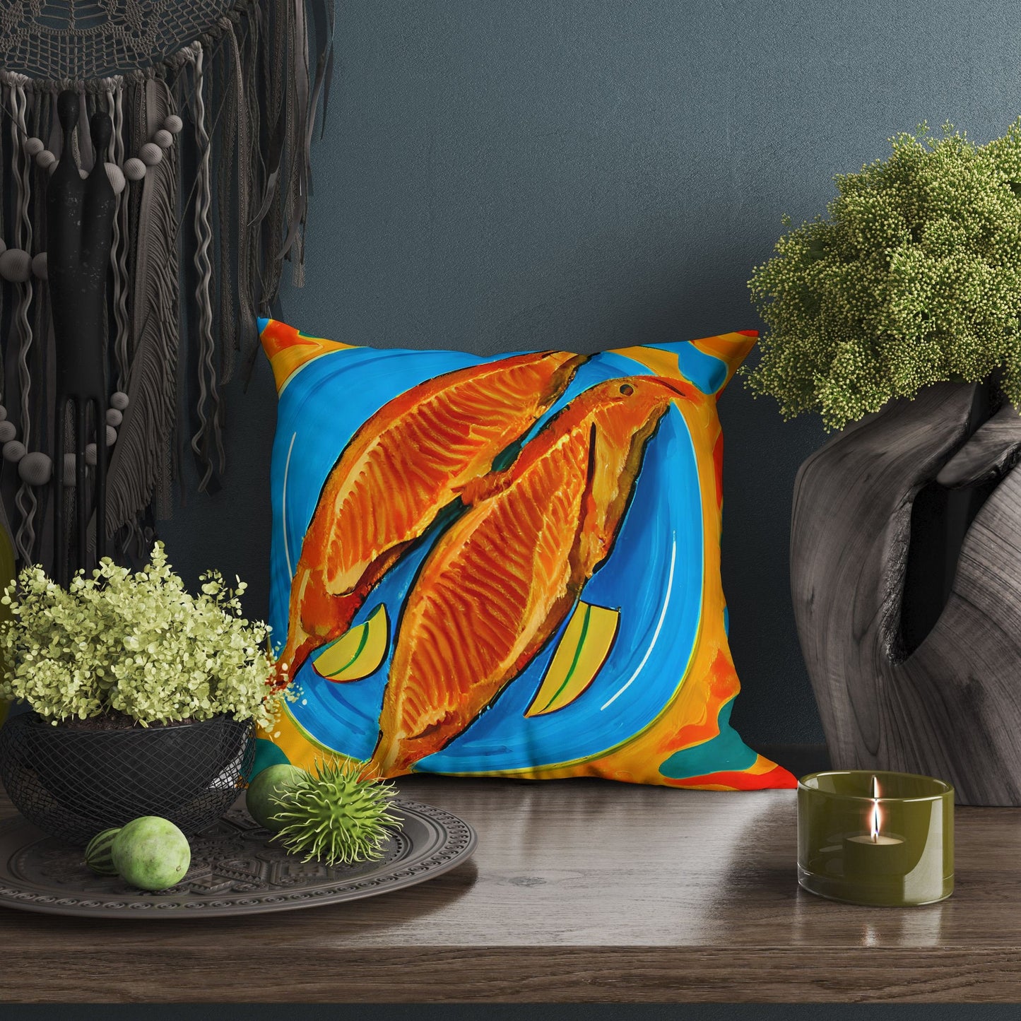 Pan-Fried Cod Decorative Pillow, Abstract Throw Pillow, Watercolor Pillow Cases, Large Pillow Cases, Christmas Pillow, Abstract Decor