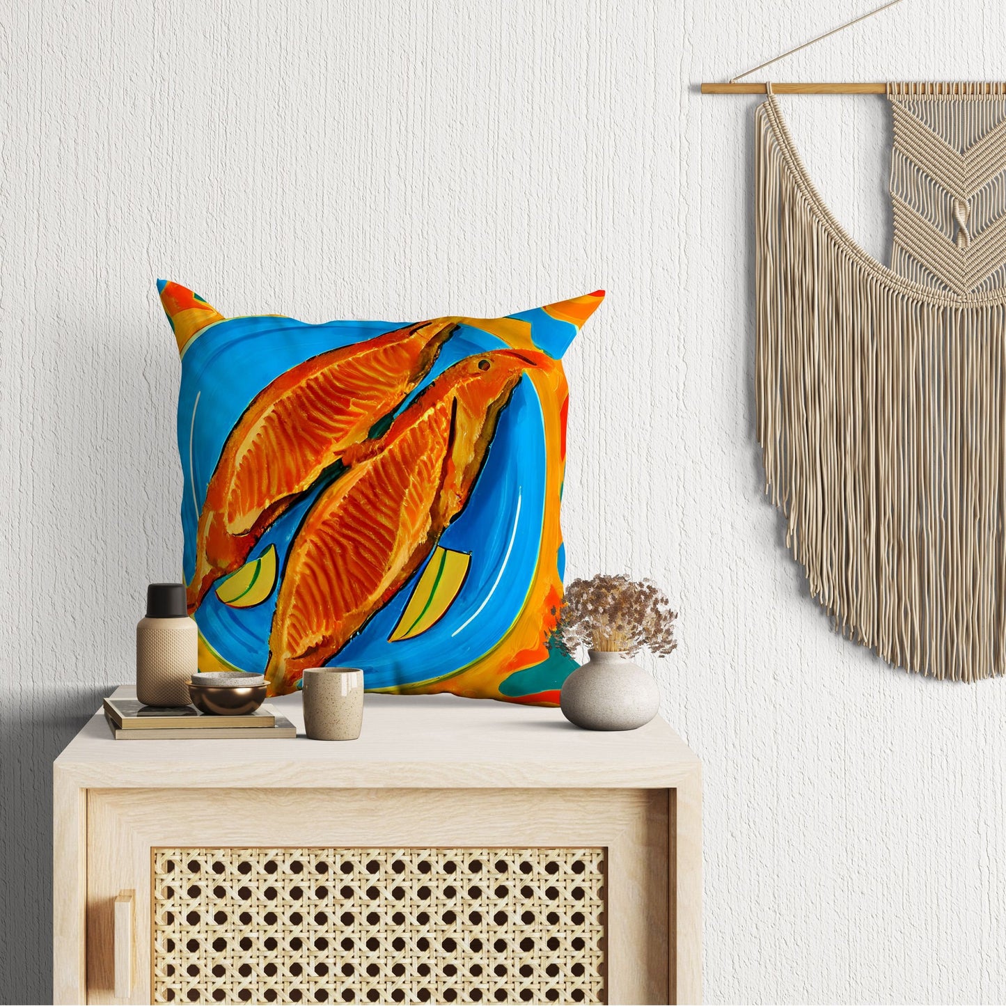 Pan-Fried Cod Decorative Pillow, Abstract Throw Pillow, Watercolor Pillow Cases, Large Pillow Cases, Christmas Pillow, Abstract Decor