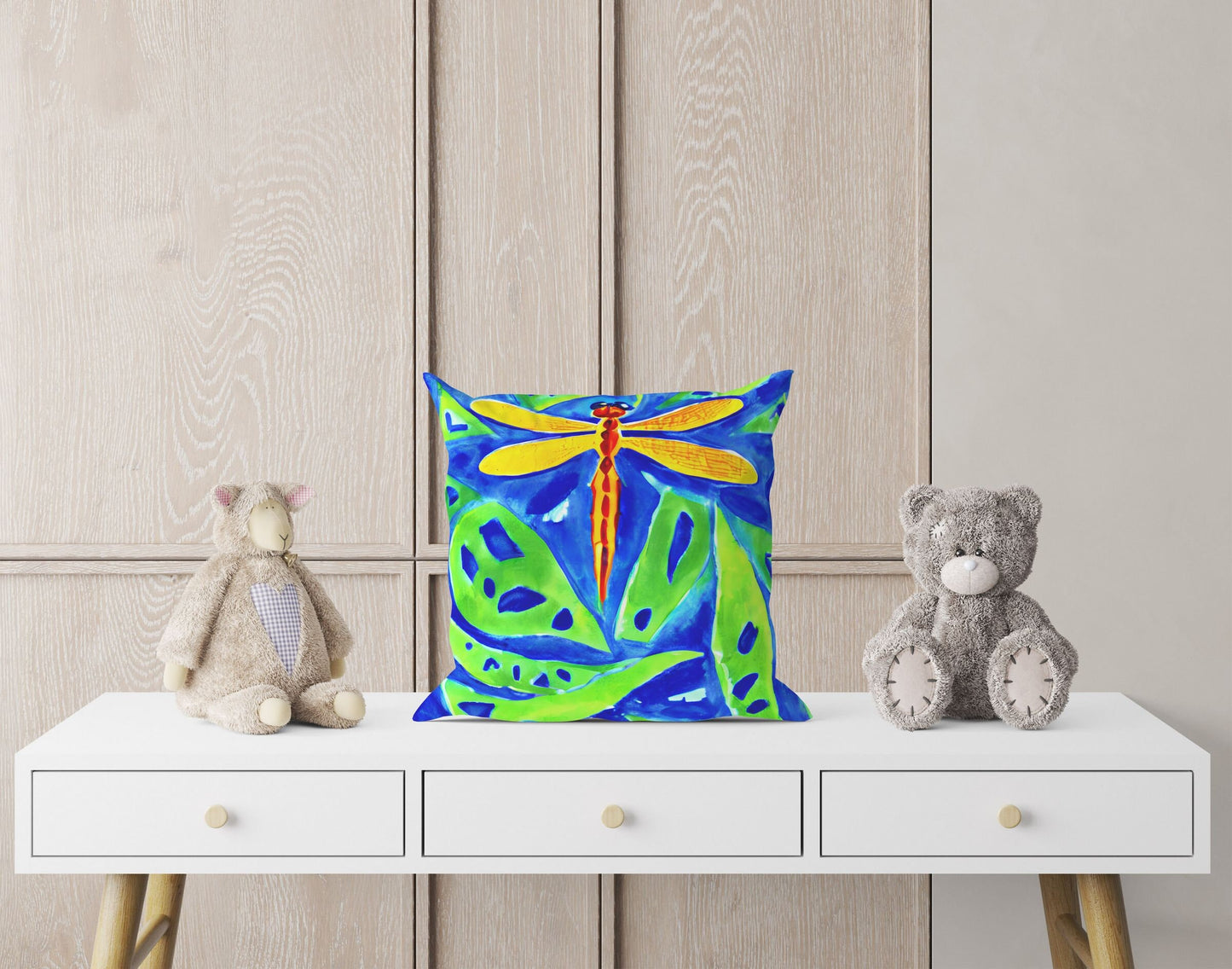 Dragonfly Tapestry Pillows, Bee Pillow Cover, Artist Pillow, Colorful Pillow Case, Watercolor Pillow Cases, 18 X 18 Pillow Covers