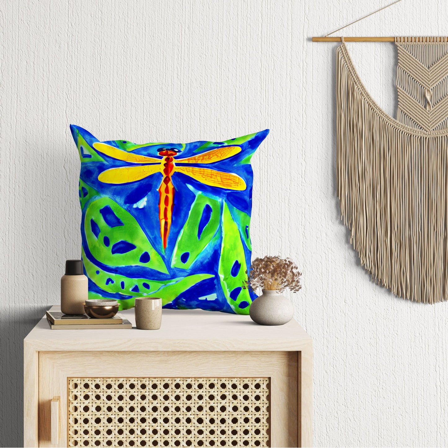 Dragonfly Tapestry Pillows, Bee Pillow Cover, Artist Pillow, Colorful Pillow Case, Watercolor Pillow Cases, 18 X 18 Pillow Covers