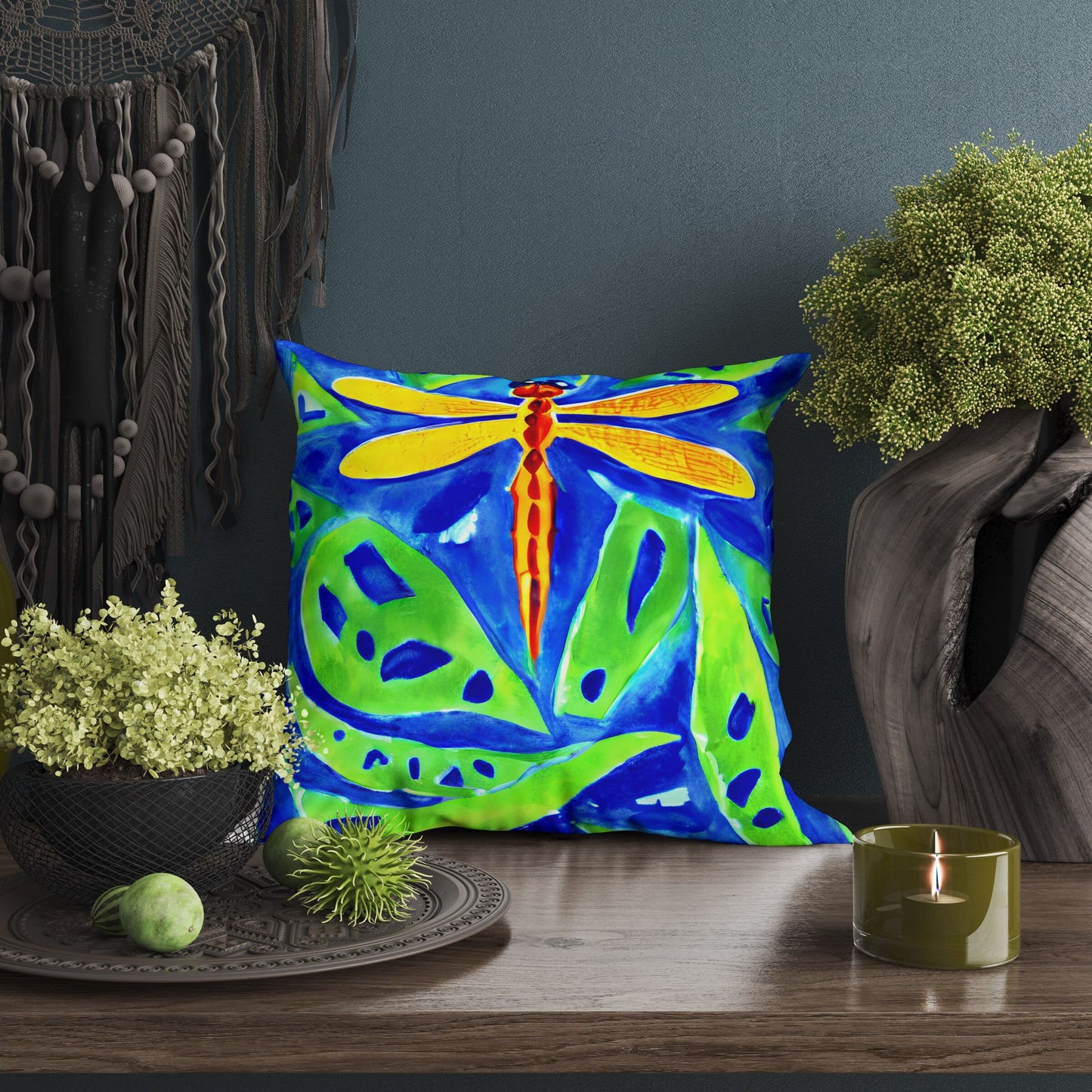 Dragonfly Tapestry Pillows, Bee Pillow Cover, Artist Pillow, Colorful Pillow Case, Watercolor Pillow Cases, 18 X 18 Pillow Covers