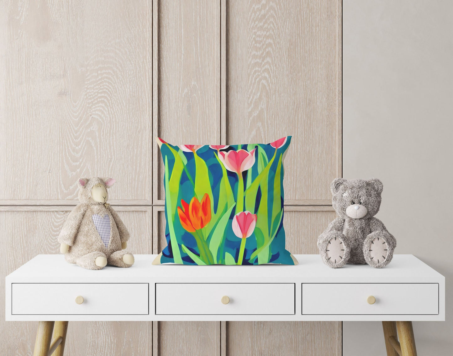 Tulips Decorative Pillow, Flower Pillow, Designer Pillow, Colorful Pillow Case, Contemporary Pillow, 24X24 Pillow Case, Housewarming Gift
