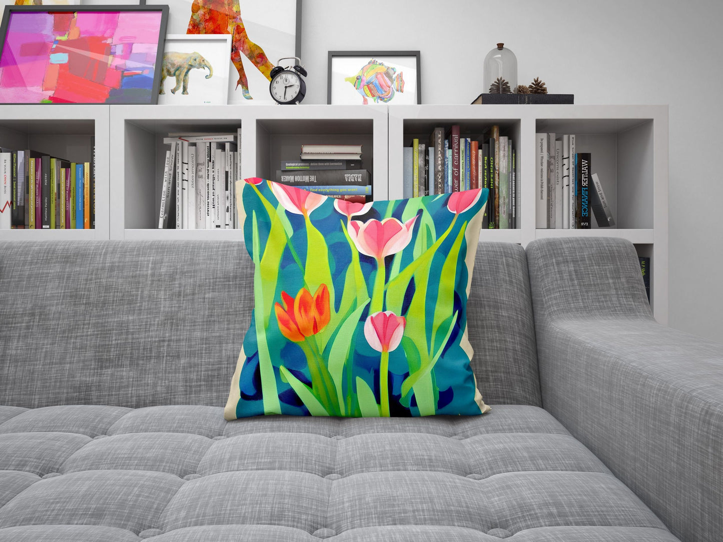 Tulips Decorative Pillow, Flower Pillow, Designer Pillow, Colorful Pillow Case, Contemporary Pillow, 24X24 Pillow Case, Housewarming Gift