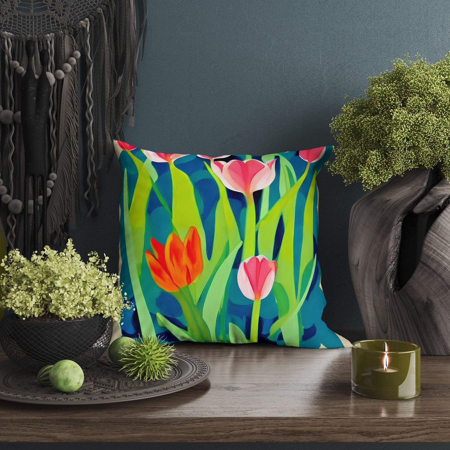 Tulips Decorative Pillow, Flower Pillow, Designer Pillow, Colorful Pillow Case, Contemporary Pillow, 24X24 Pillow Case, Housewarming Gift