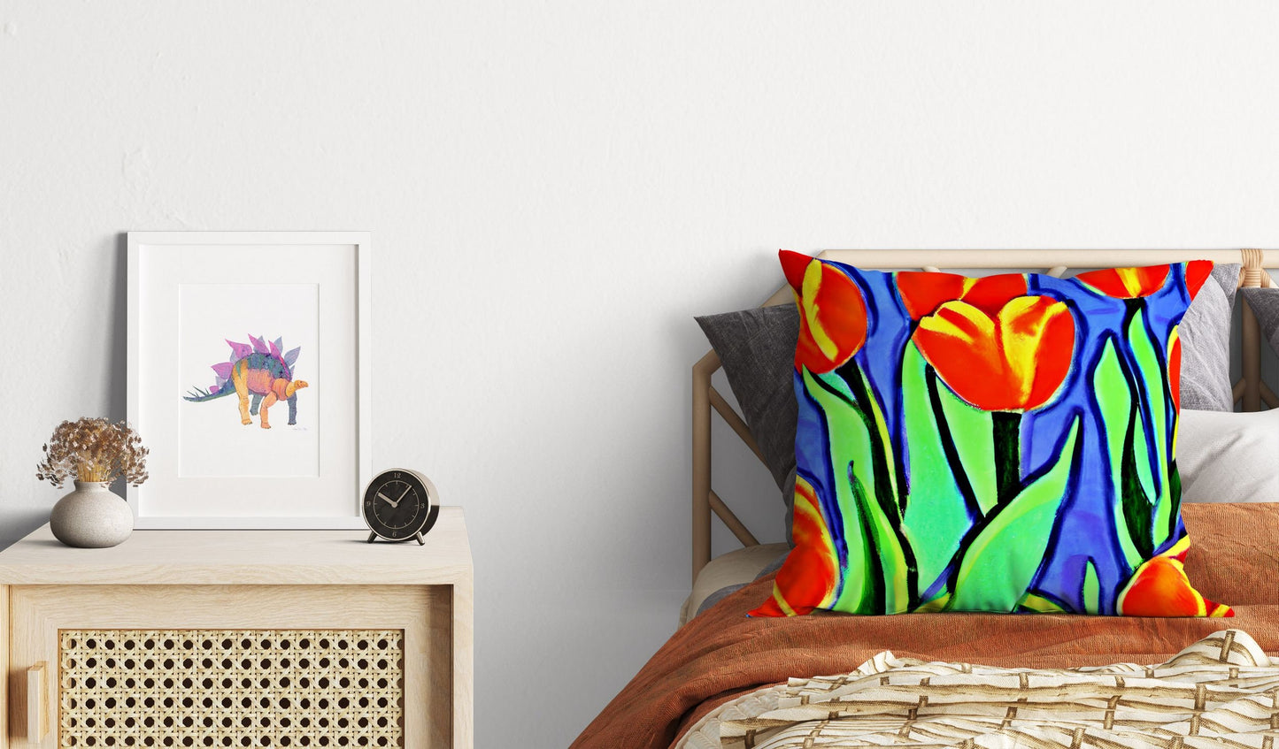 Tulips Decorative Pillow, Abstract Floral Pillow Covers, Comfortable, Colorful Pillow Case, Fashion, Home And Living, Holiday Gift