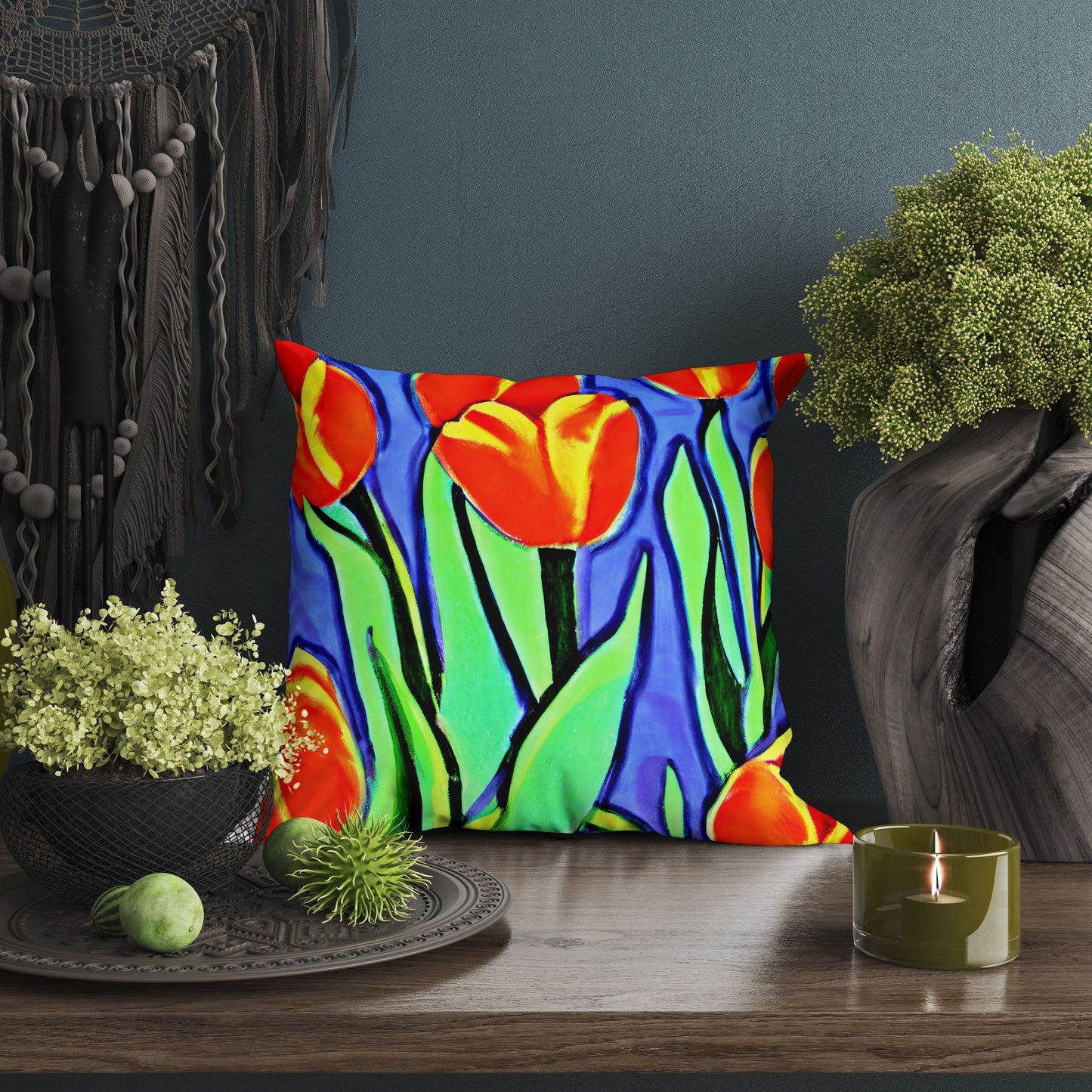 Tulips Decorative Pillow, Abstract Floral Pillow Covers, Comfortable, Colorful Pillow Case, Fashion, Home And Living, Holiday Gift