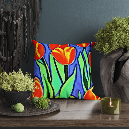 Tulips Decorative Pillow, Abstract Floral Pillow Covers, Comfortable, Colorful Pillow Case, Fashion, Home And Living, Holiday Gift
