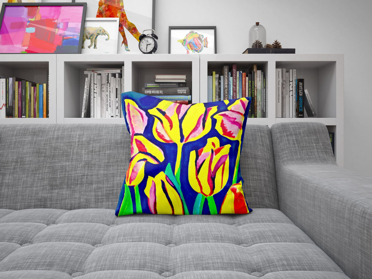 Tulips Throw Pillow, Floral Pillow, Comfortable, Colorful Pillow Case, Watercolor Pillow Case, Square Pillow, Christmas Pillow, Sofa Pillows